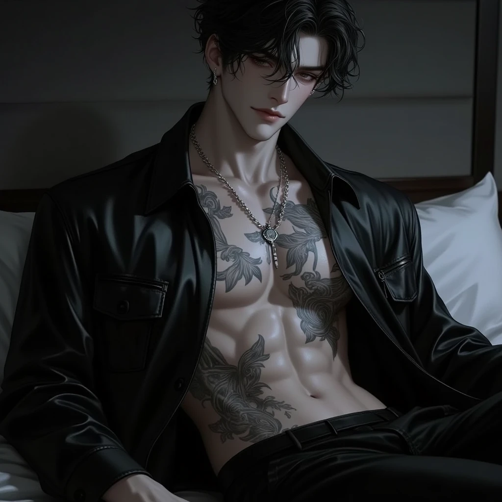 Jungkook do bts tatuado e com cabelo negros um pouco longo
