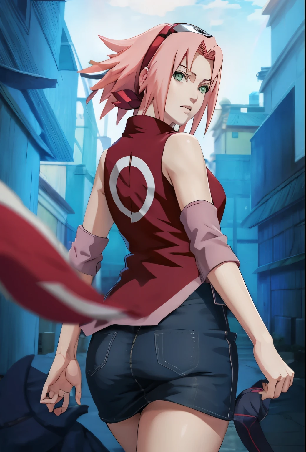 Naruto _Sakura_fight_Waifu itself, render 1 , Sakura Haruno, short hair, pink hair, green eyes , hair intakes, collarbone, forehead protector , , red hair band , Konohagakure symbol ,
pierna da, Encoders ,
(( masterpiece )),(( best quality)),( high resolution , absurdities ), original, inside, looking at the viewer, Alone, ((not)), vagina, small breasts , masturbating, masturbation, legs spread apart ,