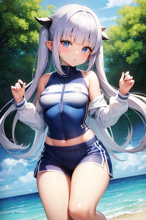 ((Best Quality, 8K, ultra-detailed, Masterpiece: 1.3)), 1girl, shiny skin, sharp, Perfect Body Beauty, realistic shaded perfect body, ("school swim suit, white,transparent_pussy":1.2),big_breasts ,(dynamic pose:1.1), thigh , cute , pool side,under boob , squatting
