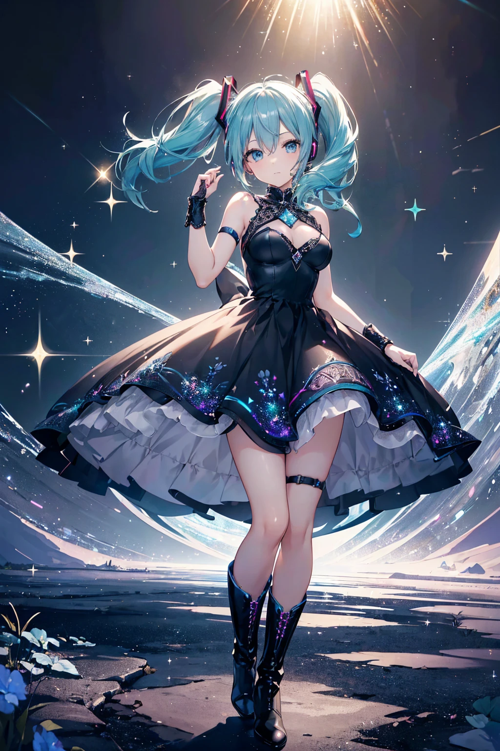 ((best quality)), ((muste piece)), (detailed breasts), Black Bikini, Hikari kanji text, 1girl best quality, People photography, Super detailed, Pretty face, perfect anatomy, soil, pale skin, Huge pink green hair , perfect hair, bangs, The eyes are, student, perfect outfit, weapons, Hands, thick legs, big thighs, possession, Blue background, Fortnite,womb tattoos,glowing skin