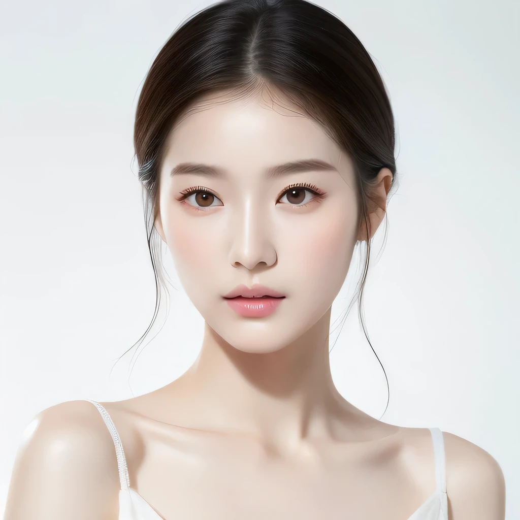 Featuring confident and radiant women、Generate AI Art Inspired by Korean Cosmetics Advertising。Displayed up to chest level、Her perfect skin、Lively makeup、Focus on fashionable hairstyles、Capturing the essence of K-beauty。Isolated on natural white background、Reflecting beauty and fashion trends、Alafed Asian Woman, Look at me diagonally、photoshoot for skincare brand, milky skin, shiny soft skin, clean face and body skin, wlop glossy skin, fanart, eora, Foamy skin, beauty campaign, Official Product Pictures, portrait shot, yangjun chen, Beautiful face in white tones, Ethereal skin