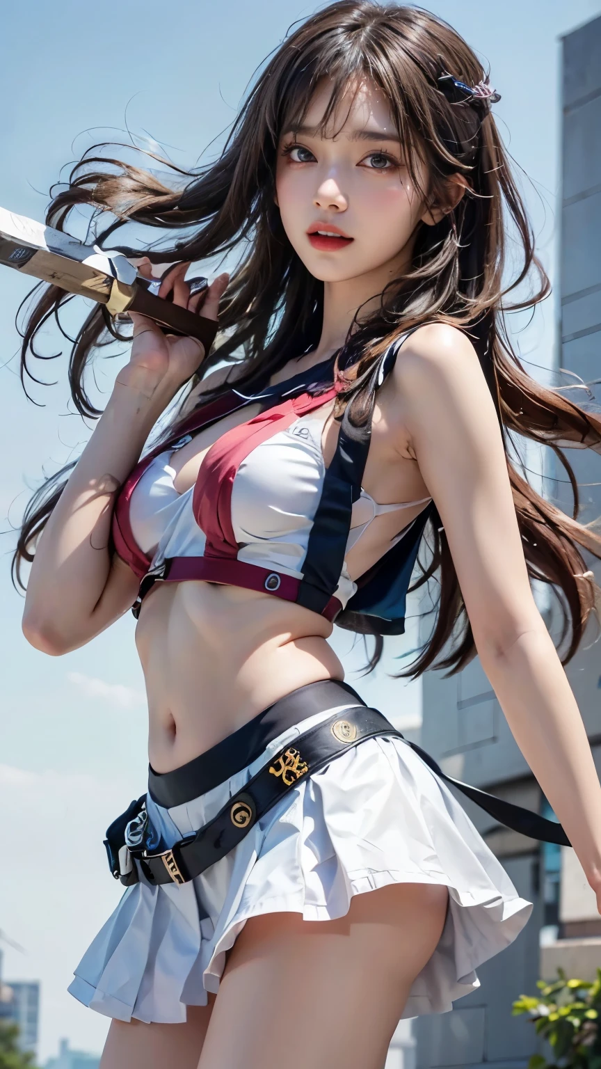 A fire-rei that matches the original painting of Sailor Moon, delicate face, purple bow, sailor Mars fireno-rei, full body, Japanese sailor suit, white V-neck top, high-waisted red short skirt, skirt covering the butt, flesh-colored oily stockings to the waist, white combat gloves, warrior costume, short top, , gold trim, star brooch, front split design, red bow on head, combat gloves, white high boots, shin guards with flame pattern, belt detail, high-quality texture, bright colors, original manga character setting, small man's waist ,, Golden Ratio, Tall Long Legs, Vivid Expression, Charming Eyes, Delicate and Soft Skin, Long Black Hair, Dynamic Hairstyle, Smoky Makeup, Colorful Background, Shining Starry Sky, Gorgeous Cityscape with Rich Colors, HD Details, Exquisite Rendering, Stereoscopic, Realistic Image, Use of Light and Shadow, Watery Big Eyes, (Blade Eyebrows: 0.1), (High Nose Bridge: 0.6), (smile: 0.6), long red hair, (big breasts: 1.1), red eyes, sexy, (big buttocks), sheer cardigan, slim, (masterpiece: 1.2, superb), realistic, skinny, 22 years old, (real shot, fine crafted, depth of field), (1girl, solo), makeup, noble, elegant, blush, dignified, proud, confident, (fair and shiny skin), mature, (thin), (big ass: 1.3), bonny, (small mouth), black super long hair, wet body, red bow on clothes, gold headwear, ultra HD, 8k, best light and shadow, best shadow, depth of field, lots of colored bubbles, elevation view, long leg visual effect, (extended leg: 1.2), perspective enhancement, kicking action, fire special effects, seaside, sunny day, water ripple refraction, character standing in the dojo