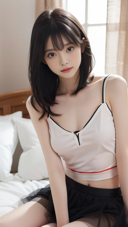femele, 18 instars, (masutepiece: 1.4), (8K, Realistic, Raw photo, Best Quality: 1.4), Big, Big ass emphasis, Big tits, Abs, well-shaped nipple areola,, Camera Look, Japanese , (1 rapariga), Beautiful face, (Real Face: 1.4), (Black hair), Beautiful hairstyle, Realistic green eyes, Beautiful eye details, (Real Skin: 1.3), Beautiful skin, Attractive, 超A high resolution, Ultraphotorealism, K HD, ( Japan Human Resources: Mika Kano),Wet and sheer tank top,Shell Off,Short hair with details,Sheer white see-through panties,Pubic hair leakage,NSFW,bed , the shape of the genitals is transparent and clear,, Obscene poses(Bend or open your knees and legs), Raise your right hand to show your armpit,front open shirt,Wrists tied