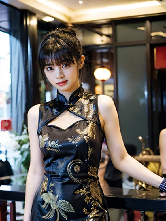 ((masterpiece，highest quality)(Best image quality，8k))，alone，Full Body Shot，Japanese，Beautiful woman，sexy，glamorous，Big Breasts(1.7)，Waist(-1.2)，Long, slender legs，Deep neckline、A small underwear made of thin, transparent lace fabric that lets your skin show through，Stiletto heels，((At the hotel , wearing a glamorous dress and holding a cocktail glass、微笑むsexyな女性))