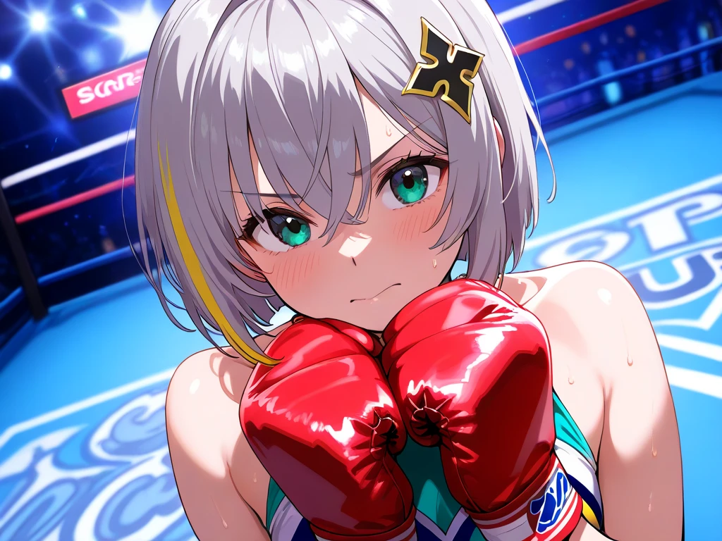 ((((1woman,tall stature)))and(((1shota boy,short stature)))),(height difference),((((hetero)))),(((boxing ring))),(((1woman,(((((tall stature,curvy)))),long hair, white hair,white eyes,large breasts,pale skin,shiny skin,ahegao,fucked silly,trembling,erectile nipples,((((wearing Japanese kunoichi costume)))),(((wearing bodystocking))),((vaginal,sex)),(missionary,face to face), lying on back,from above floor,clothed sex,intercourse with a shota boy,(excessive cum),cum in pussy,cum on breasts,cum on body,cum on clothes,facial,bukkake,cum in mouth,cum on hair,(((1shota boy,((short stature))),penis,dark-skinned shota boy,interracial,Boxing Gloves,(((masterpiece))), (((best quality))), ((ultra-detailed)), (illustration), ((an extremely delicate and beautiful)), (detailed background),