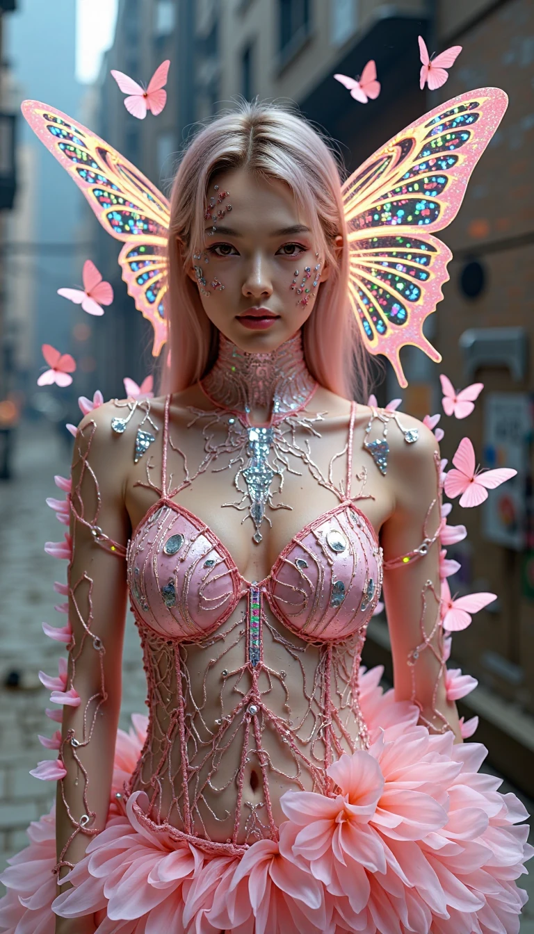 Intricate 3d rendering ultra-detailed beautiful angel of death, biomechanical robot, simulated 150mm lens, beautiful natural soft edge light, neon veins, roots, delicate leaf lace, colorful details, pearl earrings, piercings, art nouveau fashion embroidery, intricate details, mesh lines, facial muscles, cables, microchips, villains, surreal, ultra-detailed, octane, volumetric lighting, 8k and post-production, red The white has a little bit of black, Metal Skeleton Details, Half-Human, Iridescent, Glenn Brown Style, Futuristic Room, Power of God, High Angle Shot, Complex Body Poses