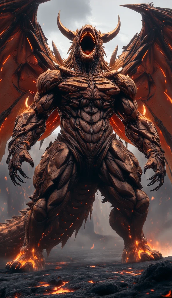 (megan fox), ((((((1 muscular demon girl)))))), (((huge upper body))), long hair, ((((huge demon wings))), (((pale skin))), (((sharp teeth, Huge horns, large nails))), navel, ((((full body front view)))), (((perfect hands, perfect fingers))), (((black empty background)))