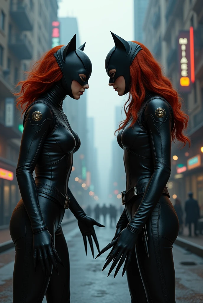 scarlett johansson et natalie portman qui vont faire un braquage dans la rue en tenue de Black widow