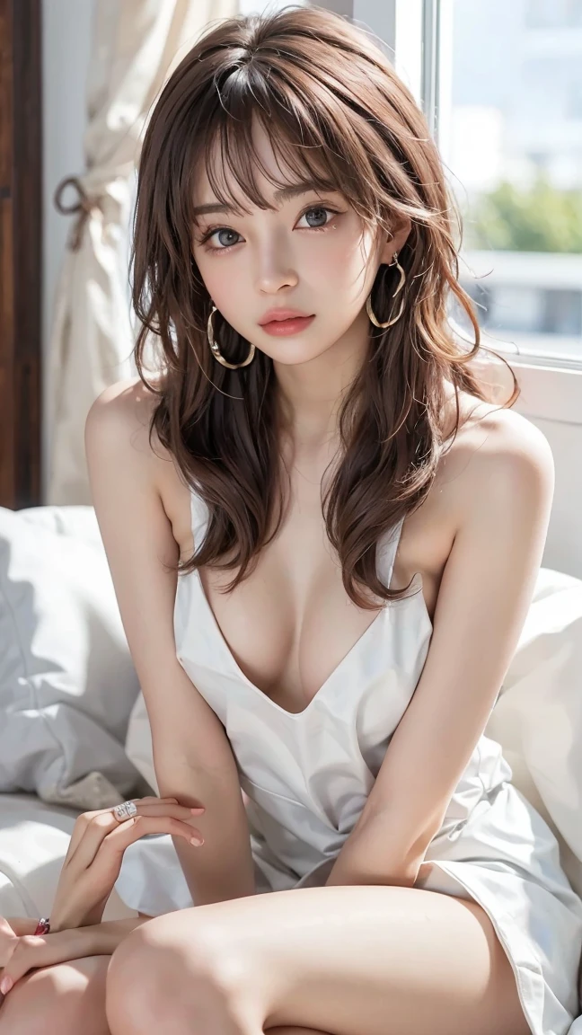 (超High resolution, retina, masterpiece, Accurate, anatomicaly_correct, texture_skin, wonderful_detailed, expensive_detaileds, expensive_quality, Highest_quality, expensive_resolution, 1080P, High resolution, 4K, 8k, 16K), (beautiful_detaileded_eyes, beautiful_detaileded_lips, very_detaileded_eyes_and_face), soft_Lighting, Physically based_rendering, vivid_Farbe, (small_chest, slim_body:1.5), (Shiny_hair, Shiny_skin, Sunburned_skin, blush), (Front hair:1.5), eye_reflection, (bokeh, Simple_background), (naked), Completely naked、(Beautiful nipples:1.2), 笑face,Above the knee shot、Spread your legs wide to expose your vagina、Realistic female genitalia