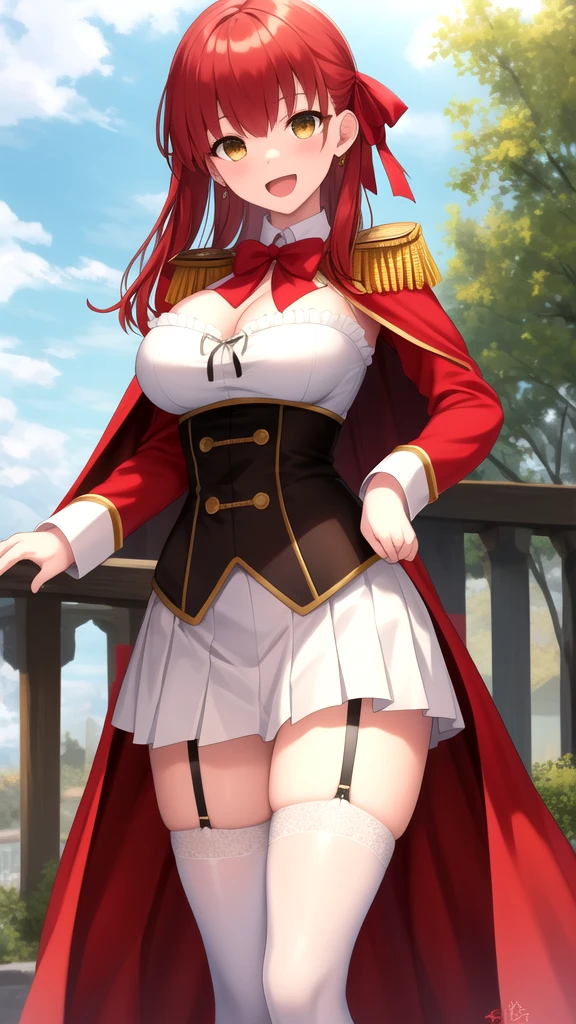 young irish girl, pale skin, Red hair, Bangs, French braid, flower headband, Celtic costumes, In a field of flowers, medium chest, droop , Thick legs, shapely legs