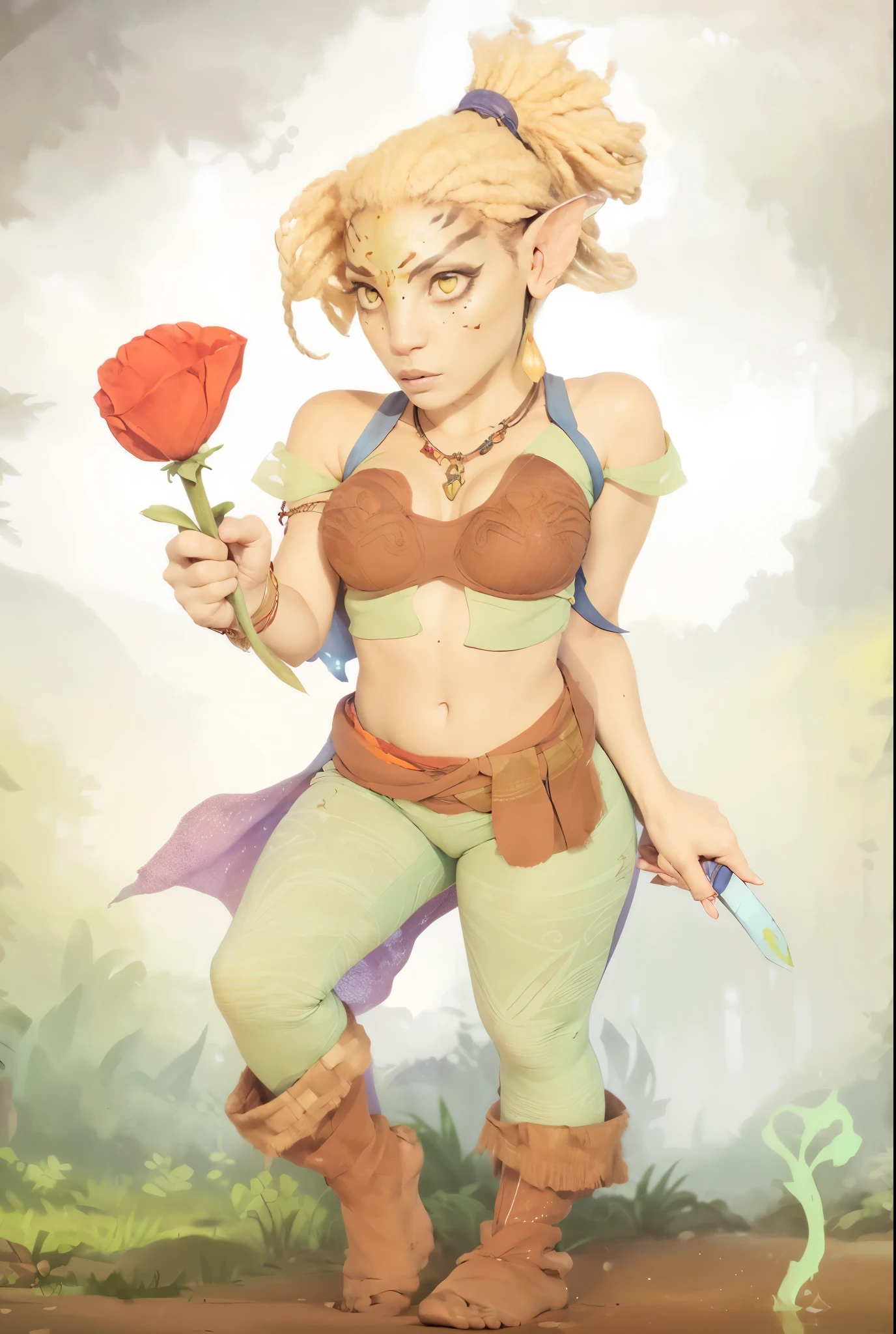 (masterpiece, best quality, high quality), RAW photo, (good body, good proportion, good anatomy, good fingers, good hands), detailed skin, detailed face, blue skin:1.2, pointy ears, Neytiri, avatar \(movie\), bracelet, yellow eyes:1.4, jewelry, portrait, forest, jungle, clouds, fog, floating island, (full tribal clothing, depth of field photo of (sks woman:1), tribal clothing,