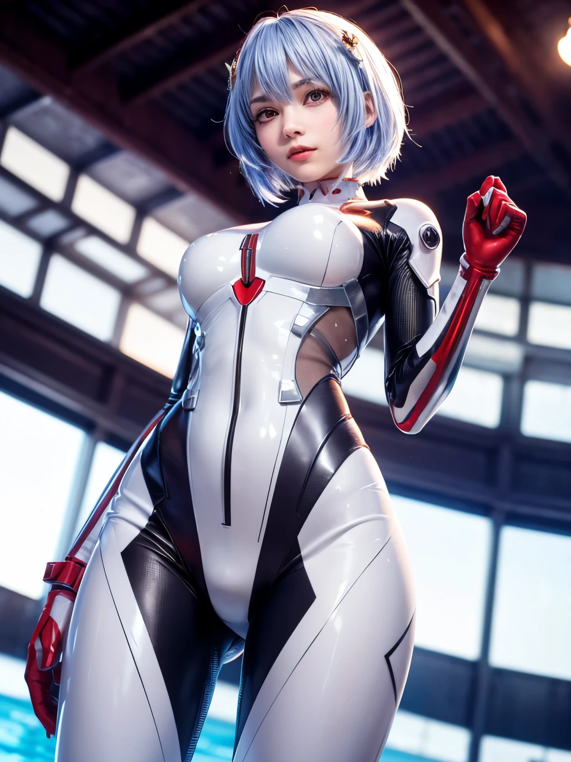 Rei Ayanami, from evangelion, in her tight underwear showing her huge ass to the viewer.