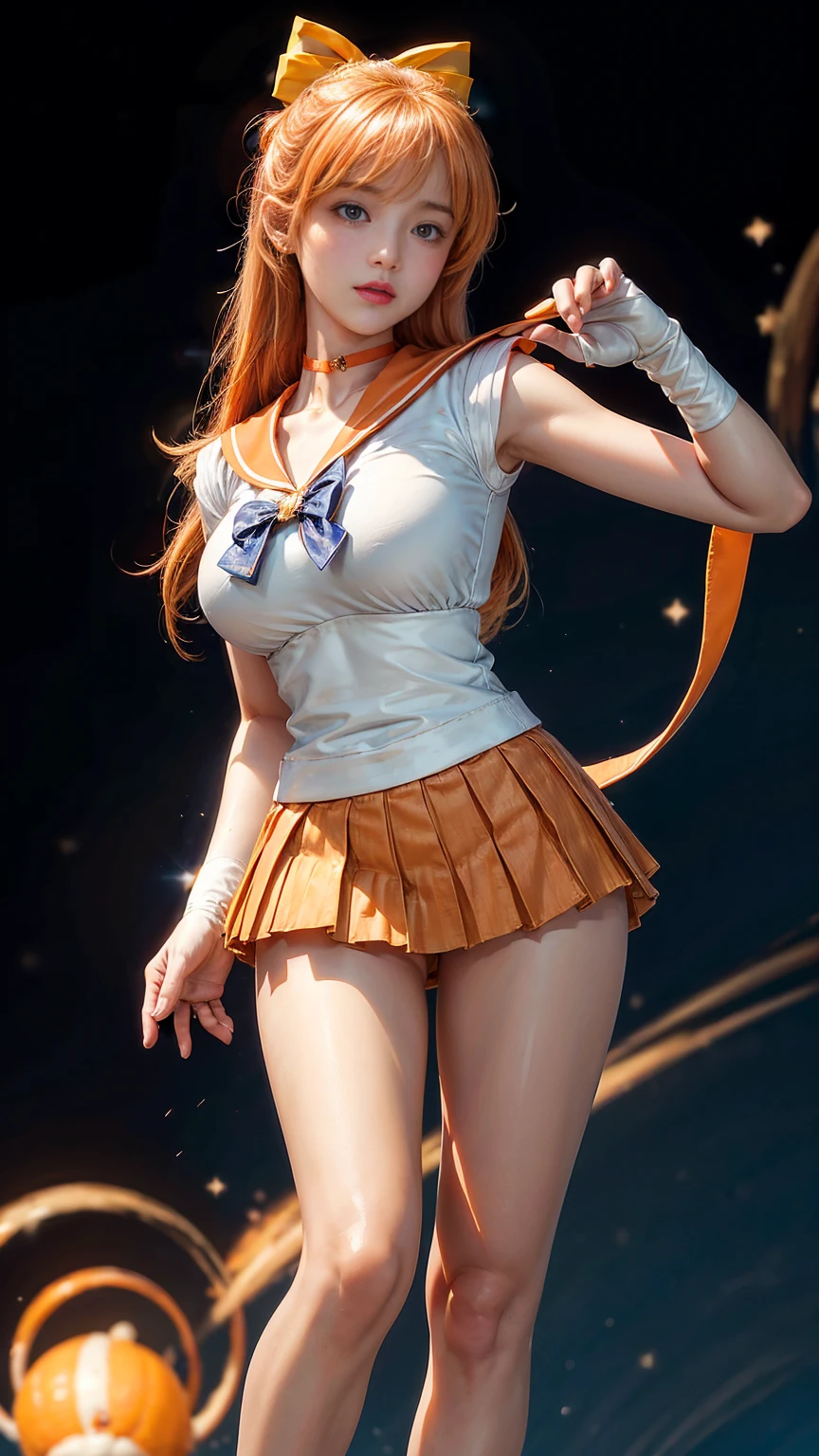 high-level image quality、Sailor Venus Costume、orange colors、Large ribbon on the chest of Sailor Venus、Photo,White panty、Orange high heels for Sailor Venus、rialistic photo、An ultra-high picture quality、Panties showing off a rolled up skirt、rBeautiful armpits、Beautiful white panties、Live-action quality、Crotch wide open、I can see my panties.、Beautiful facial features、beautiful thigh、Ultra mini skirt、sailorvenus、poneyTail、Spread your crotch wide、a close up of a woman in a costume posing for a picture, White panty、A sexy、Anime girl cosplay, Sailor Moon Style, Anime Cosplay, Beautiful armpits、Beautiful navel、Sailor Moon!! Beautiful, cosplay foto, Cosplay, Real Photographics, Inspired by Yang J