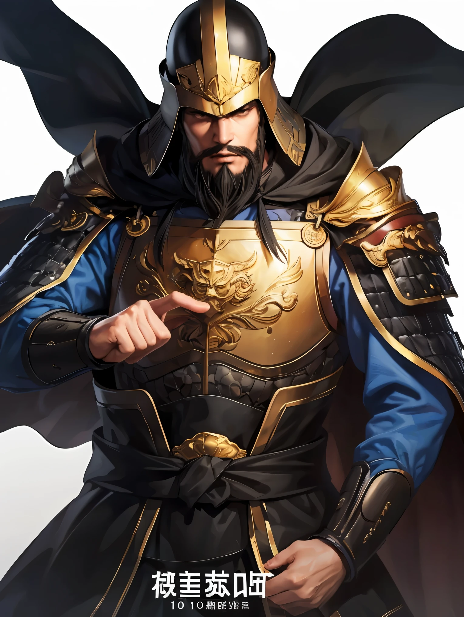 Boy in white armor 、 Three Kingdoms、whole body、( top quality ,4K,8k, high definition , Masterpiece :1.2)、 very detailed bust , high definition ,Hyper HD、perfect hand、Ultra-fine paint、 sharp concentration 、 physics-based rendering、 very detailed bust explanation、 very detailed bust 目と顔、 Attention to Beautiful Details 、perfect hand、 Black Armor、((( 1 young people are right 、 black velvet bed cape 、young boy、 viewer、 black hair、 expressionless 、From the waist up、 white background 、 dark eyes、 Iron Helmet 、 beard 、