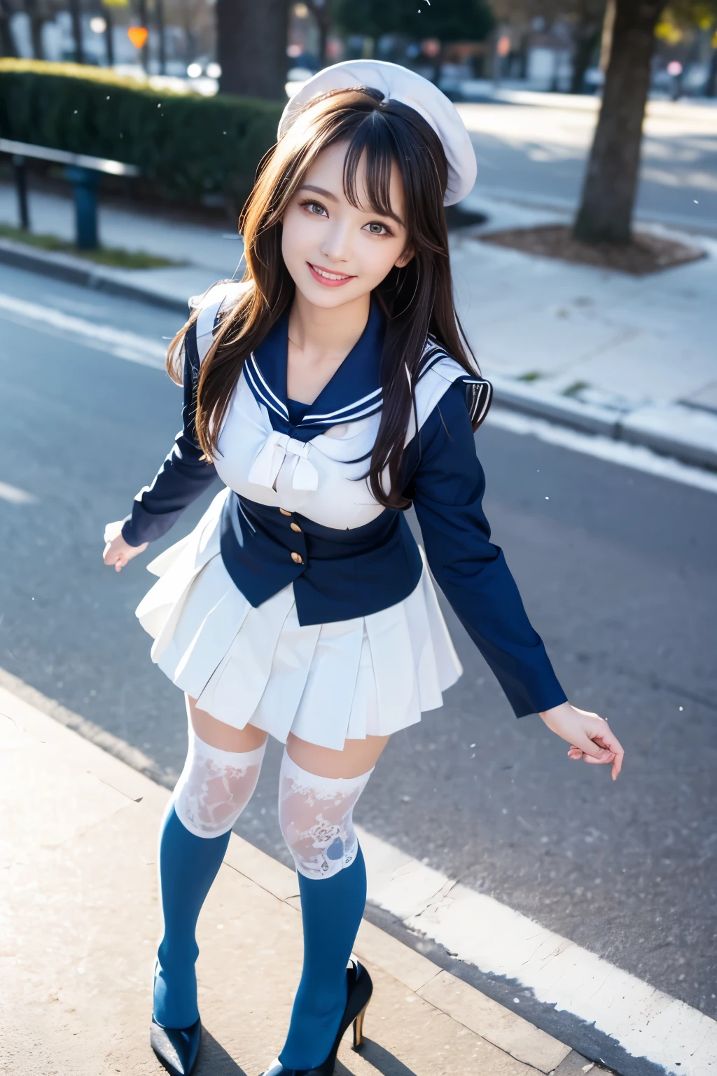 ((highest quality)), ((masterpiece)), (be familiar with), perfect face,4k,Japanese,girl,smile,healer costume:1.5,thighs:1.3,35mm nikon lens,Female Warrior:1.3