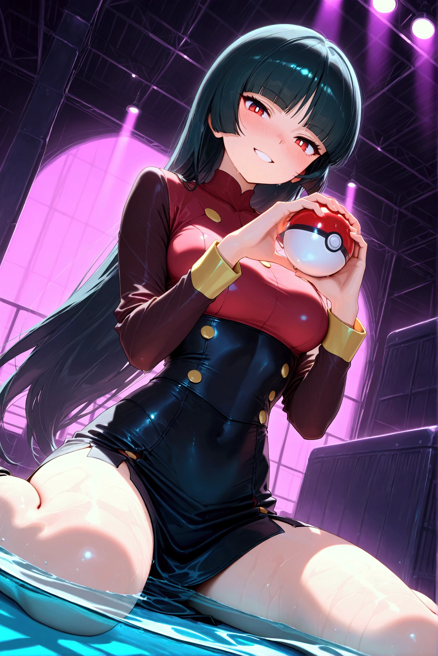 (masterpiece、highest quality: 1.2)、Pokémon、Jujube、big tits milf、big tits milf、big tits milf、Yamabuki City Gym Leader、エスパータイプPokémonの使い手、esper girl、superpower、Fudin&#39;s psychokinesis、Long straight hair with bangs and black hair solo、sabrina、Pokémon、long hair、purple hair、dull bangs、red eyes、red sweater dress、(white gloves: 1.2)、Black sash、(black leggings: 1.1)、 (body suit:1.1)、pantyhose、big breasts、knee boots、simple background