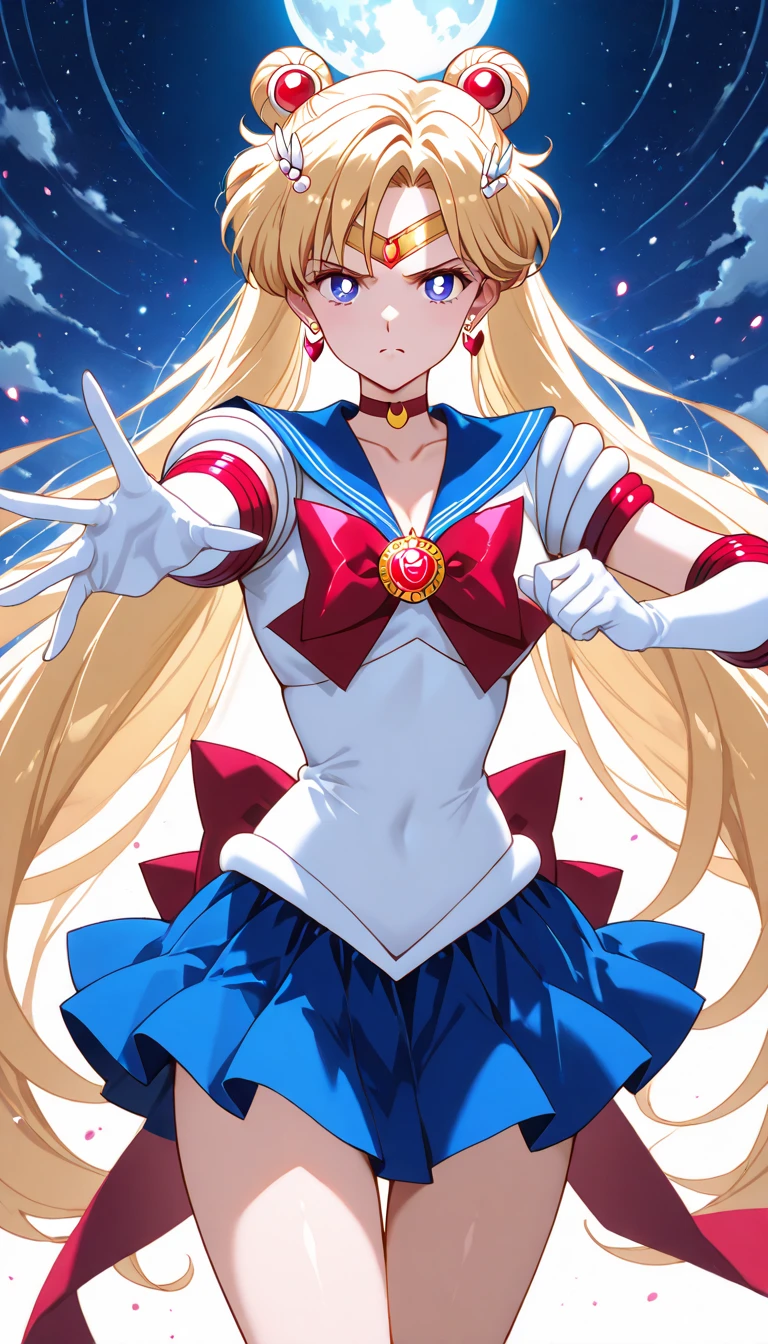 Masterpiece, best quality , Alone, Sailor Moon characters Blonde Fully clothed big size No. action pose serious expression knight knight 空 full moon