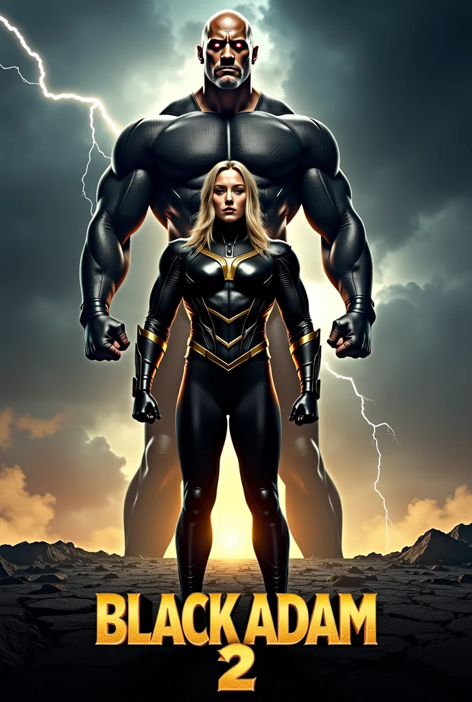 Superhero, black man, tall, big muscular body, strong, glow green eyes, Africa superhero costume. Voluptuous Android 18 fall in love and kisses with black man in romantic way.