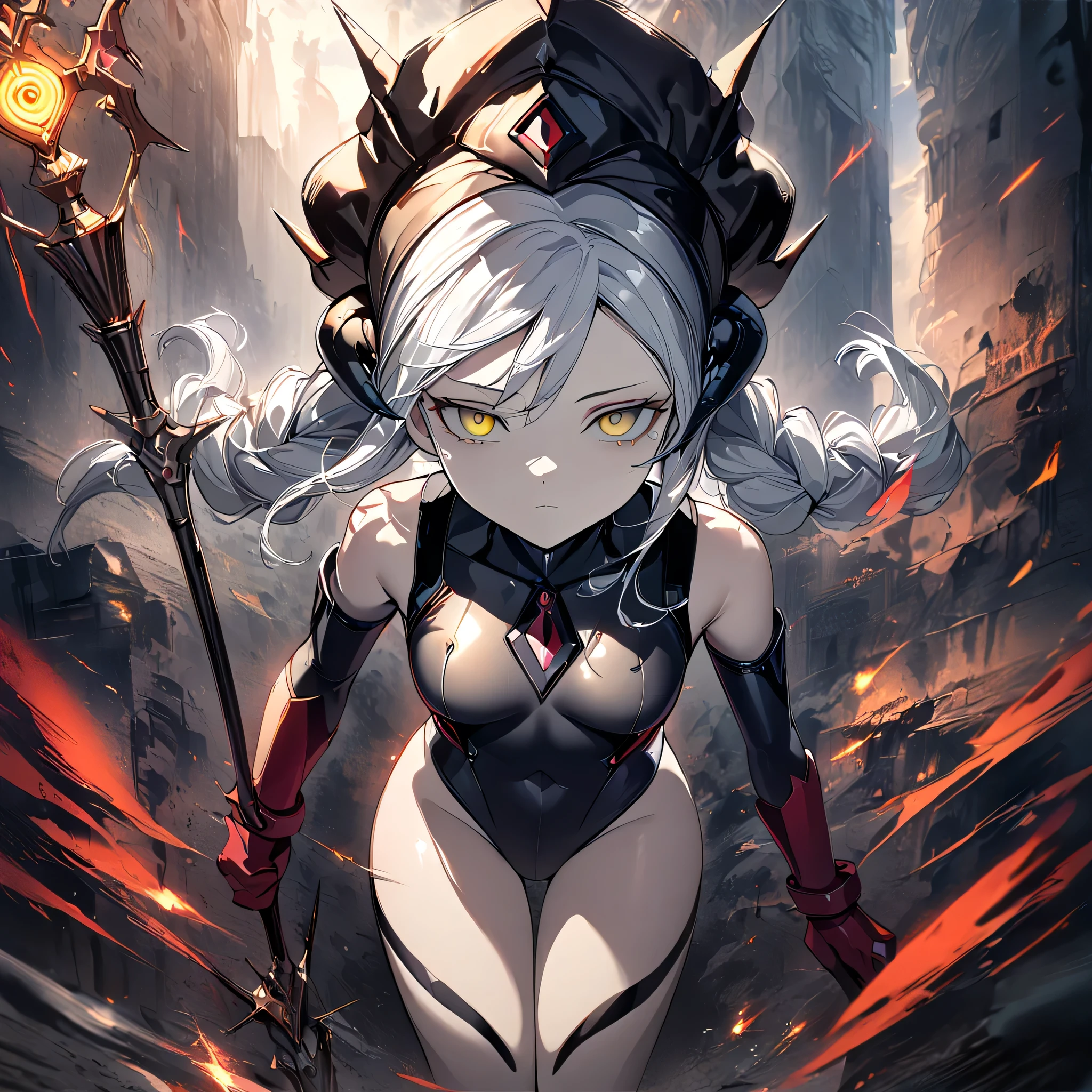 (Masterpiece, Best quality, ultra-high resolution),1girl,short hair, crop top, (colored skin, red skin),horns, tentacles,beautiful and detailed face, detailed eyes,((blue and gray theme))