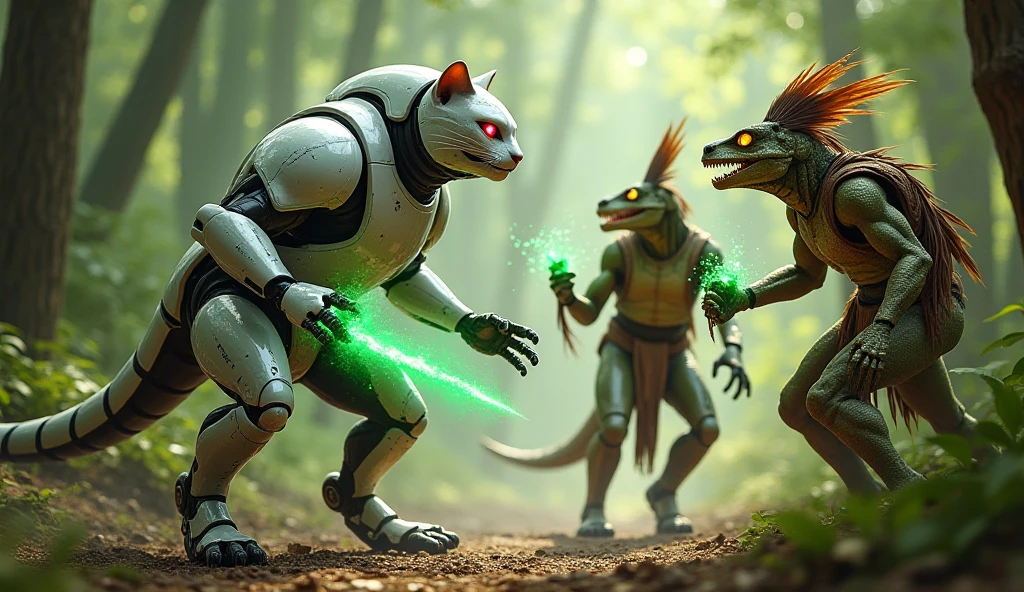 A fox ranger fight aganist a goblin