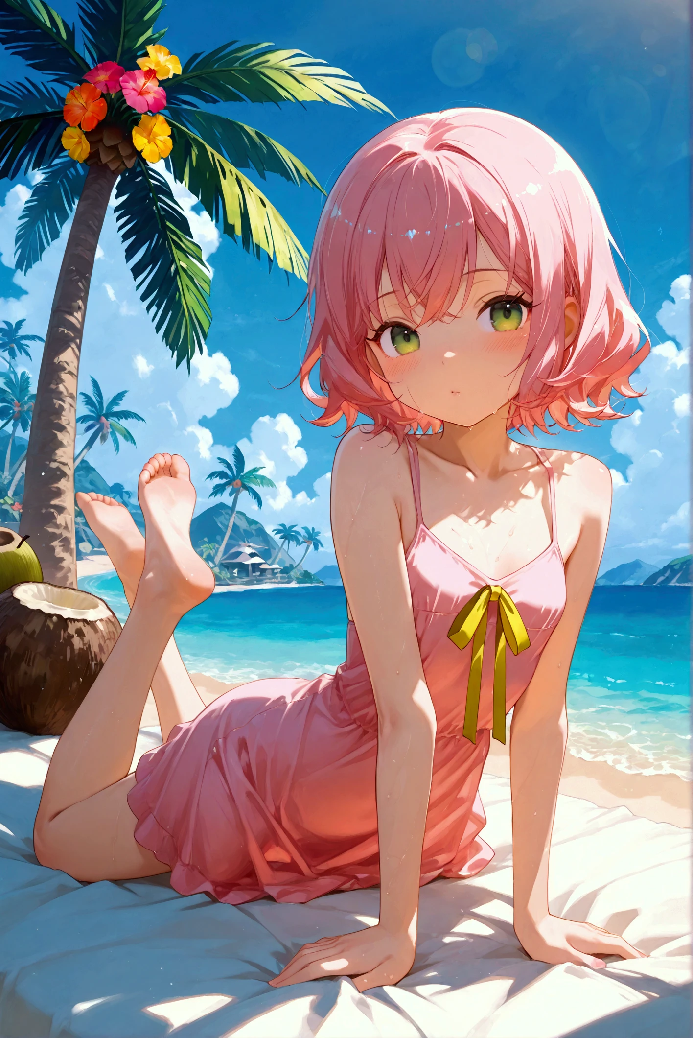 Cute little girl s　top-quality　​masterpiece　Normal five fingers　Pink hair　Striped swimsuit
