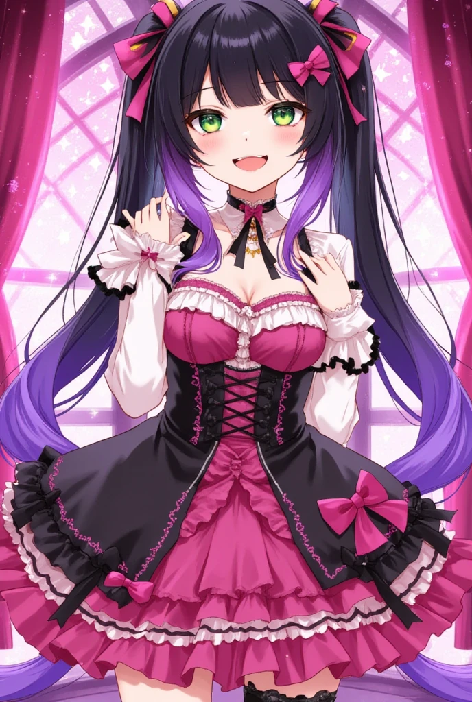 A slightly dark purple GIRL bunny that resembles a Gummy. She has a winking eye, a slanted mouth and a green gummy bow.  SPARKLE; GLITTER