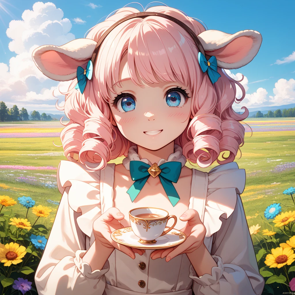 Furry,Dog girl,Masterpiece,Best quality,Masterpiece,Best quality,offcial art,Extremely detailed Cg Unity 8K wallpaper,Slightly vintage,RISO print style,illustration,Cute,1girll,Flowers,windowsill,flower pots,Drink coffee,.