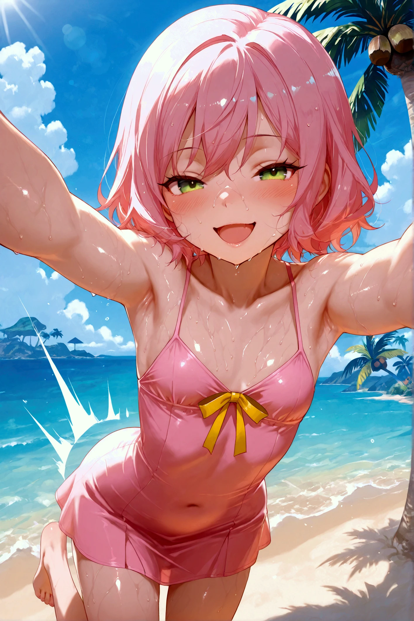 (That&#39;s horrible:1.3) Close photo, Cherry Nobody SD15, (Beautiful Face:1.1), (25 years:1.5), Fine grain, Dynamic pose, (Big eyes:1.0), (Toned body:1.1), (Long Wavy Hair:1.2), naked, Pink nipples、wear (Swimwear:1.1), Sandy Beach, (primary color:1.3)、(highest quality、masterpiece、High resolution、detailed)animeスタイル、flat style、(Shining Eyes、detailedBeautiful Face),  BREAK,1 girl、anime