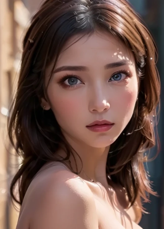 shiny hair, no makeup, masterpiece, Photorealistic ,shiny eyes,Separated eyebrow0.5, chuckle