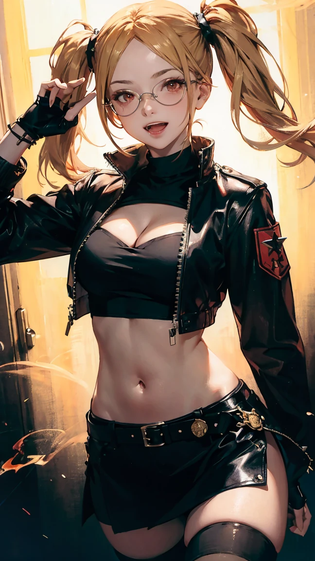(best quality:1.5, highres, UHD, 4K, detailed lighting, shaders), best quality eyes, perfect hands, perfect finger brown floral haired, gradient hair, big breasts, brown bra, big thighs, big butt, brown jacket , brown long pants, mature woman , (pov), black background, colorful eyeshadow, dramatic lighting, sparkling eyes, sensual expression, golden earrings, flowing hair, delicate facial features, dark skin, high cheekbones, urban setting, black background, dont look for the camera, lean forward, behind the camera