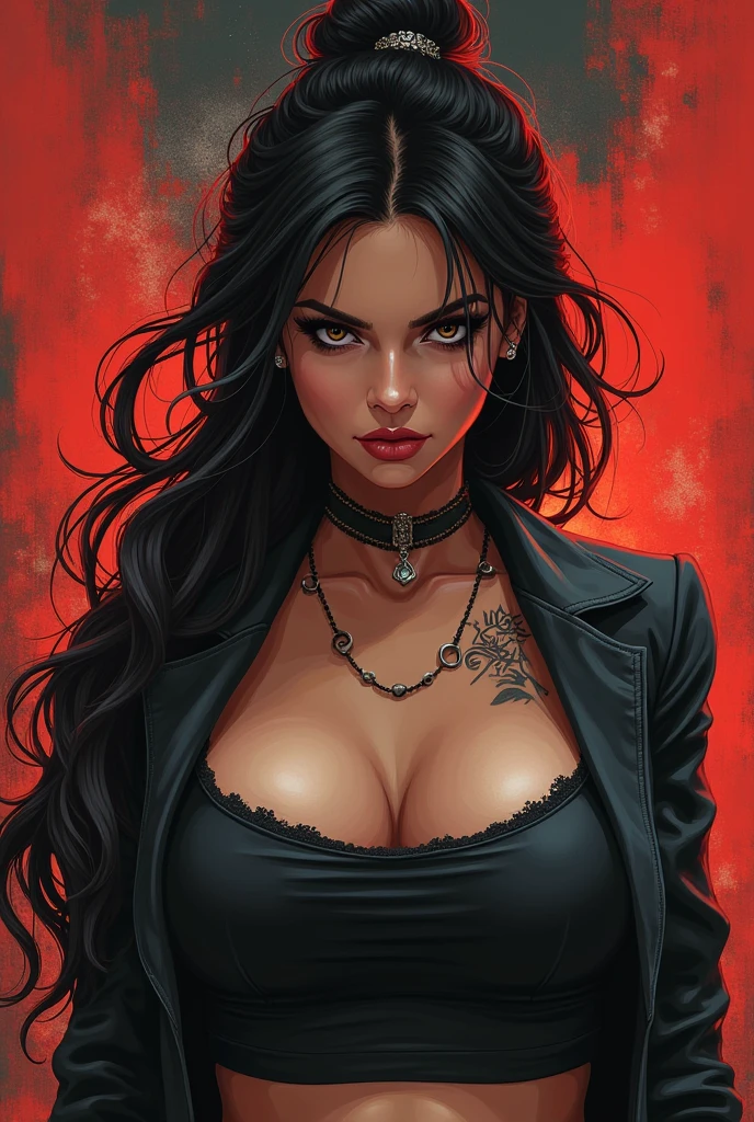 check_9, check_8_up, check_7_up, check_6_up, check_5_up, check_4_up, BREAK 1girl, difficult, Yakuza outfit , (Eyeliner:1.2), I look at the viewer, black hair, nice cut, long hair, pale skin, Jewelry, detailed background, breast (masterpiece, high quality:1),
