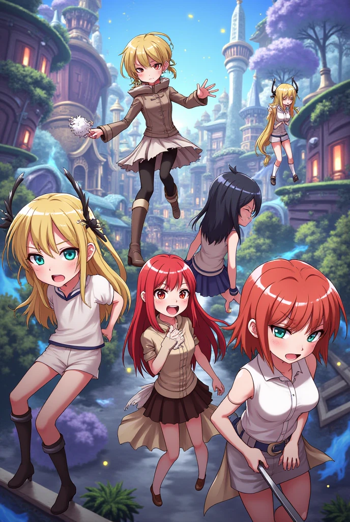 quiero que te inspires en esta lista y me generes una imagen con las chicas,

**Rangiku Matsumoto** (*Bleach*)
**Tsunade** (*Naruto*)
**Momo Yaoyorozu** (*My Hero Academia*)
**Nami** (*One Piece*)
**Bulma** (*Dragon Ball*)
**Yoruichi Shihouin** (*Bleach*)
**Hinata Hyuga** (*Naruto*)**Mikasa Ackerman** (*Attack on Titan*)
10. **Asuka Langley Soryu** (*Neon Genesis Evangelion*)
11. **C.C.** (*Code Geass*)
12. **Maka Albarn** (*Soul Eater*)
13. **Lalatina Dustiness Ford** (*KonoSuba*)
14. **Shirley Fenette** (*Code Geass*)
15. **Akeno Himejima** (*High School DxD*)
16. **Milly Ashford** (*Code Geass*)
17. **Miyuki Shiba** (*The Irregular at Magic High School*)
18. **Haruhi Suzumiya** (*The Melancholy of Haruhi Suzumiya*)
19. **Kaguya Shinomiya** (*Kaguya-sama: Love is War*)
20. **Inori Yuzuriha** (*Guilty Crown*)
21. **Satsuki Kiryuin** (*Kill la Kill*)
22. **Mirajane Strauss** (*Fairy Tail*)
23. **Juvia Lockser** (*Fairy Tail*)
24. **Videl** (*Dragon Ball Z*)
25. **Bra (Bulla)** (*Dragon Ball GT*)
26. **Android 18** (*Dragon Ball Z*)
27. **Momo Kisaragi** (*KonoSuba*)
28. **Launch** (*Dragon Ball*)
29. **Maron** (*Dragon Ball Z*)
30. **Kefla** (*Dragon Ball Super*)
31. **Mitsuri Kanroji** (*Demon Slayer: Kimetsu no Yaiba*)
32. **Nico Robin** (*One Piece*)
33. **Mei Hatsume** (*My Hero Academia*)
34. **Arcee** (*Transformers*)
35. **Windblade** (*Transformers*)
36. **Jenny Wakeman** (*My Life as a Teenage Robot*)
37. **Mina Ashido** (*My Hero Academia*)
38. **Androide 21** (*Dragon Ball FighterZ*)