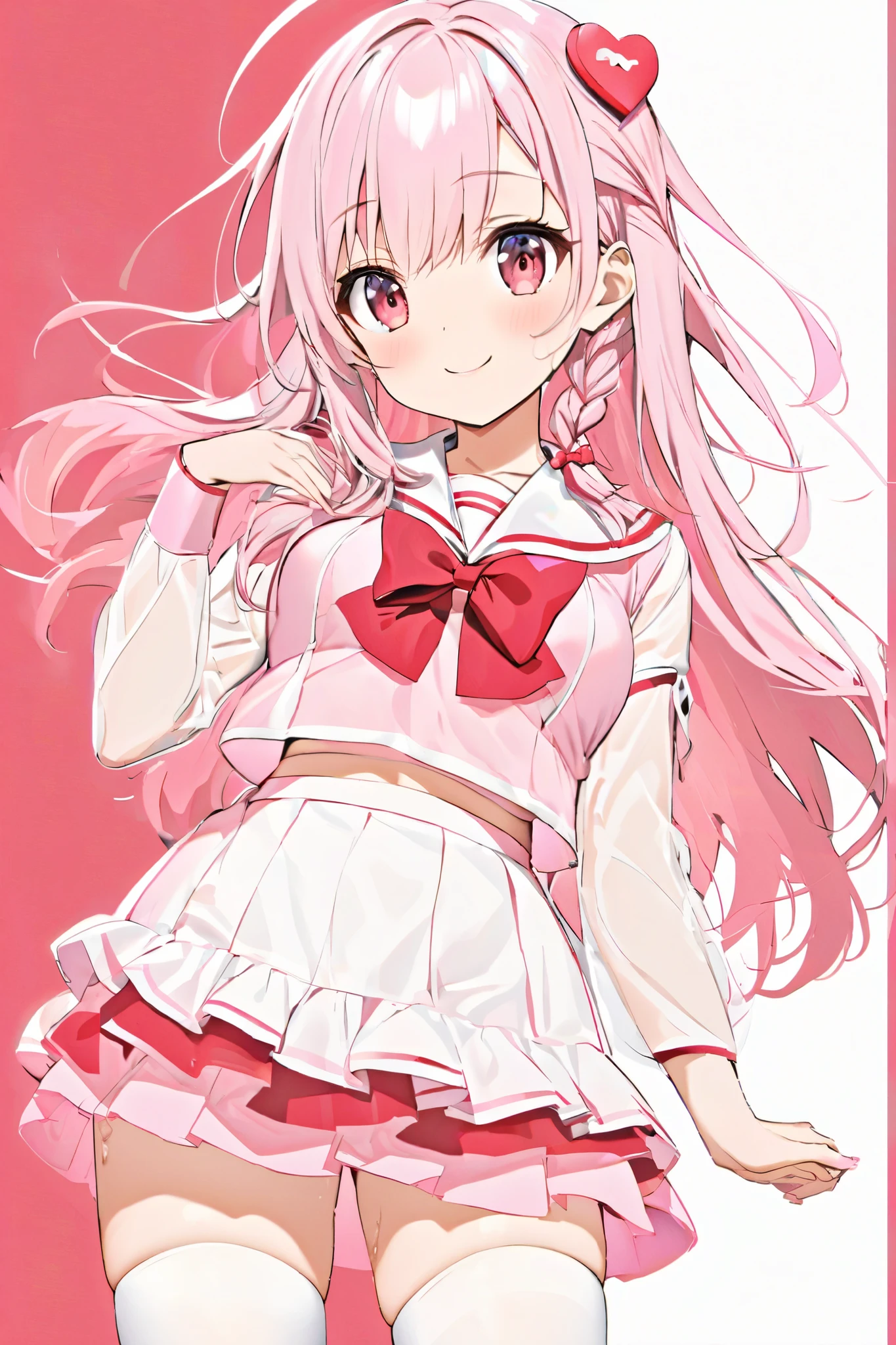 Anime girl with pink hair and a bow in a white dress - SeaArt AI
