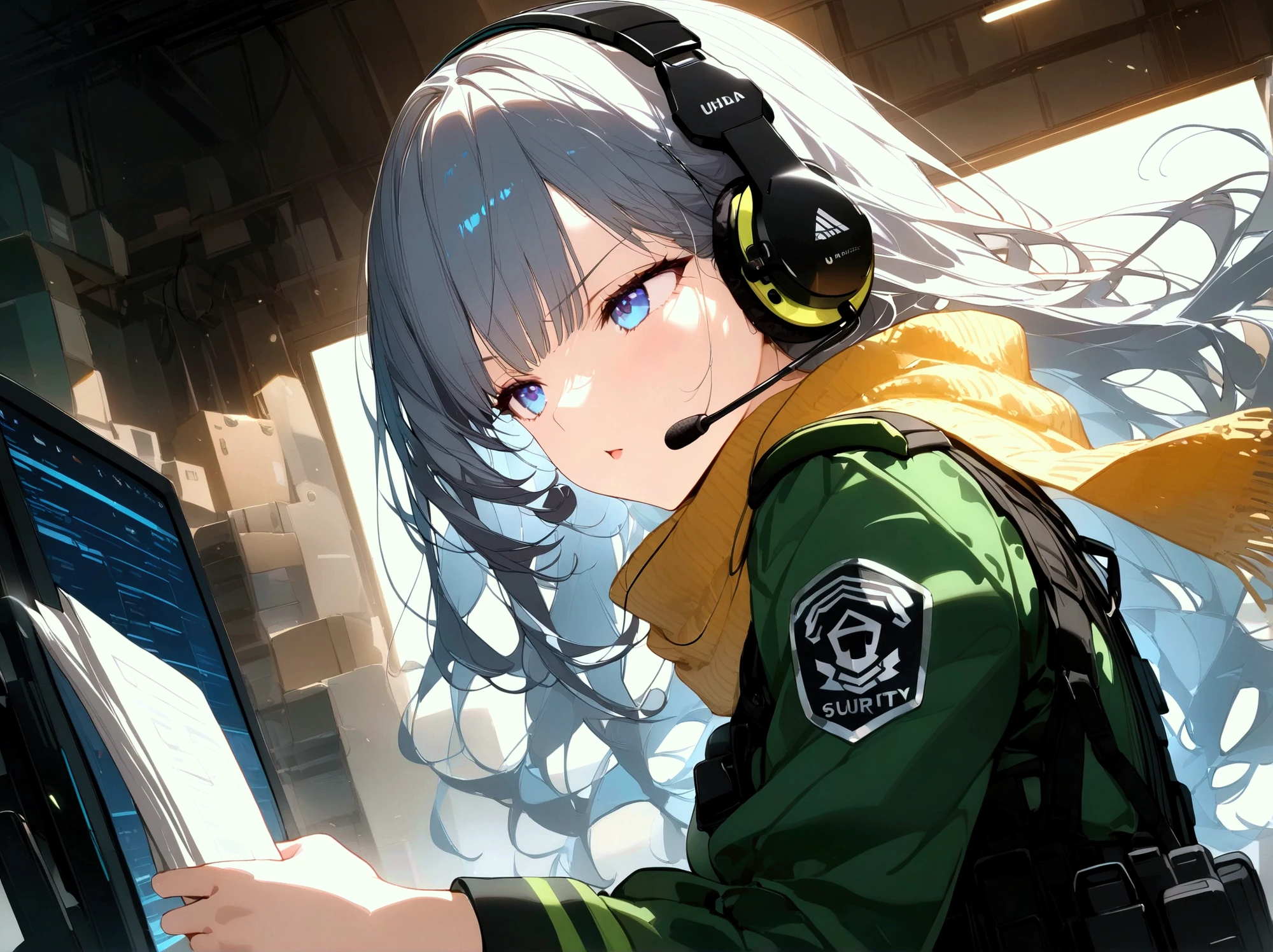 a sketch of a girl dressed as an anime character with an electronic device, 1girl, solo, long hair