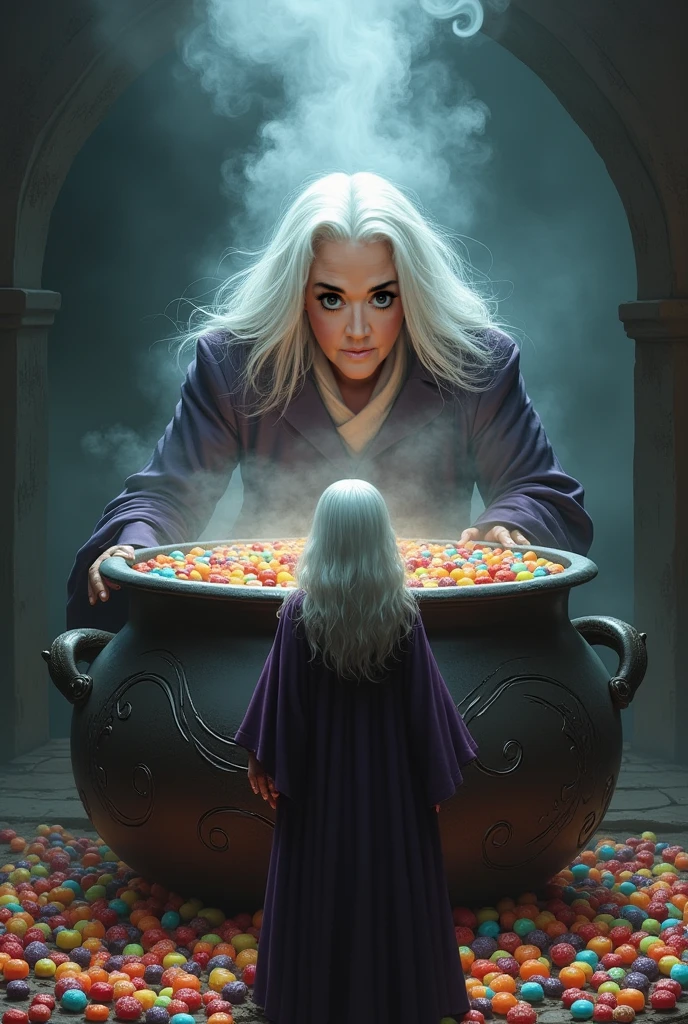 1 beautiful arab girl, Symmetrical baby face, ,,Breasts huge ,,((wearing Daenerys winter clothes)) LONG white hair, curly and wavy, caught in a Daenerys hairstyle, Game of Thrones hair style. adorable masterpiece ((honey yellow eyes)) , very thick hourglass body,, looking at the viewer showing cleavage,getting down on your knees
