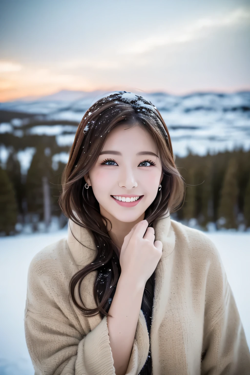 1 girl, (Platinum Coating:1.2),
Beautiful Japanese actresses, Photogenic, Snow Princess, Long eyelashes, Snowflake Earrings,
(RAW Photos, Highest quality), (reality, Realistic:1.4), (Tabletop),
Beautiful attention to detail, Beautiful lip detail, Highly detailed eyes and face,
Blake is
(Frozen snow fields in winter in Lapland), (The last traces of the evening sky:1.4),
Heavenly Beauty, swirling snowflakes, Snow covered trees々, Powder Snow, Snow Capped Mountain,
Snowy field landscape at dusk, Indigo and deep vermilion color scheme, Dramatic lighting, Great atmosphere, A faint glow,
Blake is
Perfect Anatomy, The whole body is thin, Was nervous, Medium Hair, Angel Smile,
Crystal skin, wake up, View your viewers