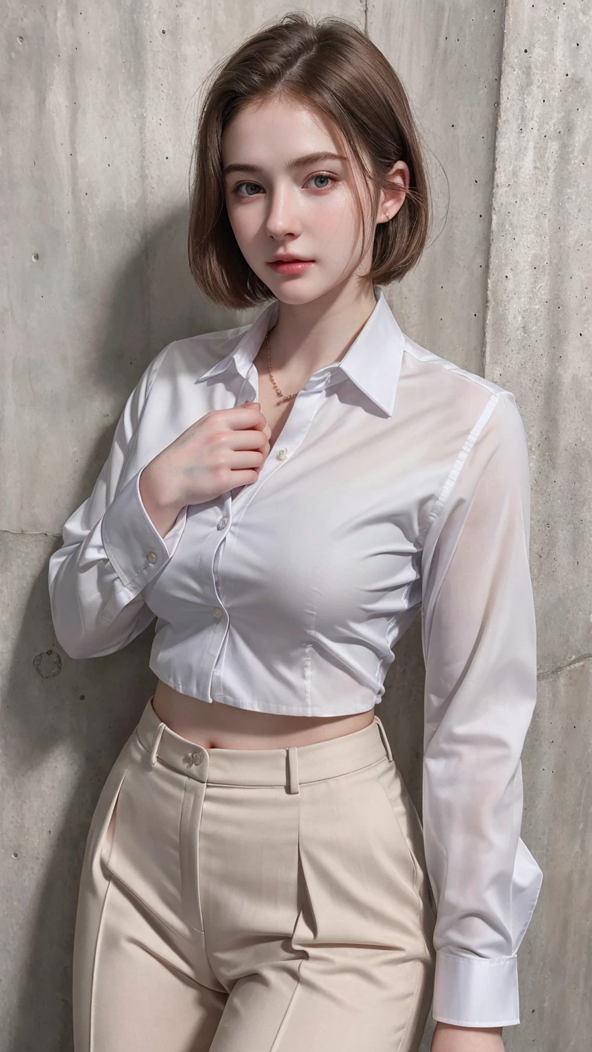 (A hyper-realistic:1.2)、(Photorealsitic:1.6)、(high-detail、hightquality、masterpiece:1.3)、(top-quality:1.4)、hight resolution、8K分辨率、(intricate detailes:1.6)、(volumatic light) One Woman、Whole body OL、Standing Pose、Classroom、(See-through white school shirt with buttons:1.6)、(Buttonless shirt:1.6)、(breasts looking:1.6)、(plaid skirts:1.6)、(a navel:1.6)、(high-heels:1.2)、(F-cup:1.6) (beauitful face:1.9)、(A detailed face:1.6)、(A detailed eye:1.5)、(Eye lashes:1.4)、(A smile:1.6)、(Detailed black bob hair:1.3)、(very Bigger breasts:1.2)、Very tall、190cm Supermodel、clean long legs、neck long、Beautiful short hair with bangs、glowy skin、((Immaculate white background with nothing really、Immaculate white background with nothing really、Pretty pretty ladies、Very close-up of the face、Really a little windy、Short hair that really flutters a little in the wind、A skirt that flutters in the wind))