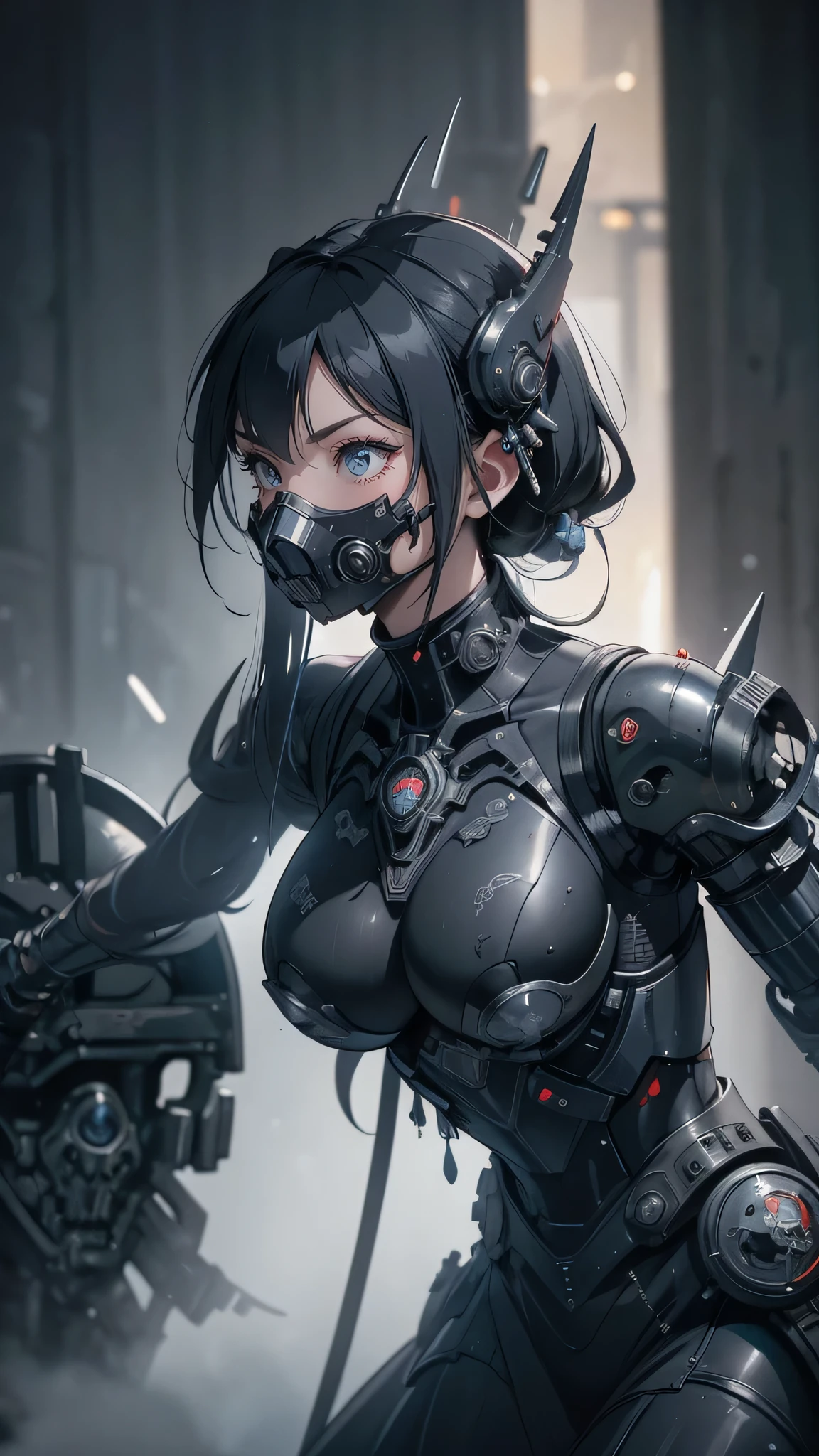 there are many people in helmets and helmets with gas masks, dieselpunk cyborgs, nekro xiii, symmetrical dieselpunk warrior, nekro iii, nekro borja, machine noir dieselpunk grimcore, movie still of aztec cyborg, nekro, highly detailed cgsociety, robot cyborgs