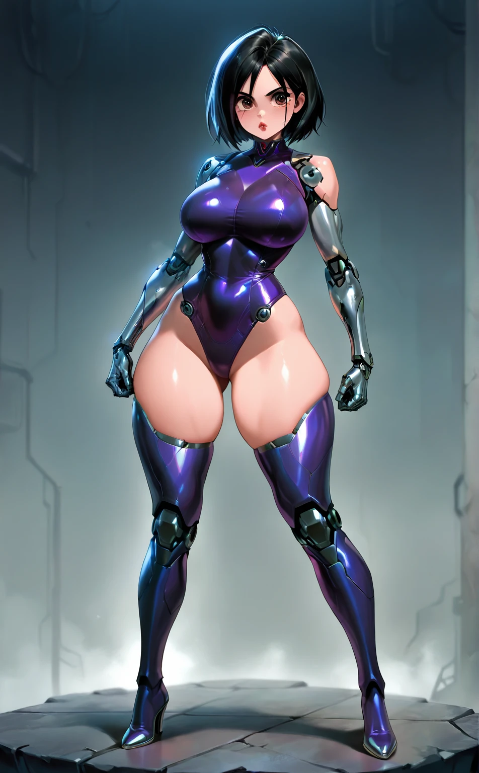 (Catwoman), (((Masterpiece:1.4))), (Very detailed: 2), (Beautiful: 2), (giant breast:1.5), (Long wavy dark hair: 1.6),((Masterpiece)), Highly detailed, Perfect, (Hanging black bikini:1.1), ((Cool color palette:1.3)), (full body view), ((full - body:1.7)), (Bimbo:1.4),