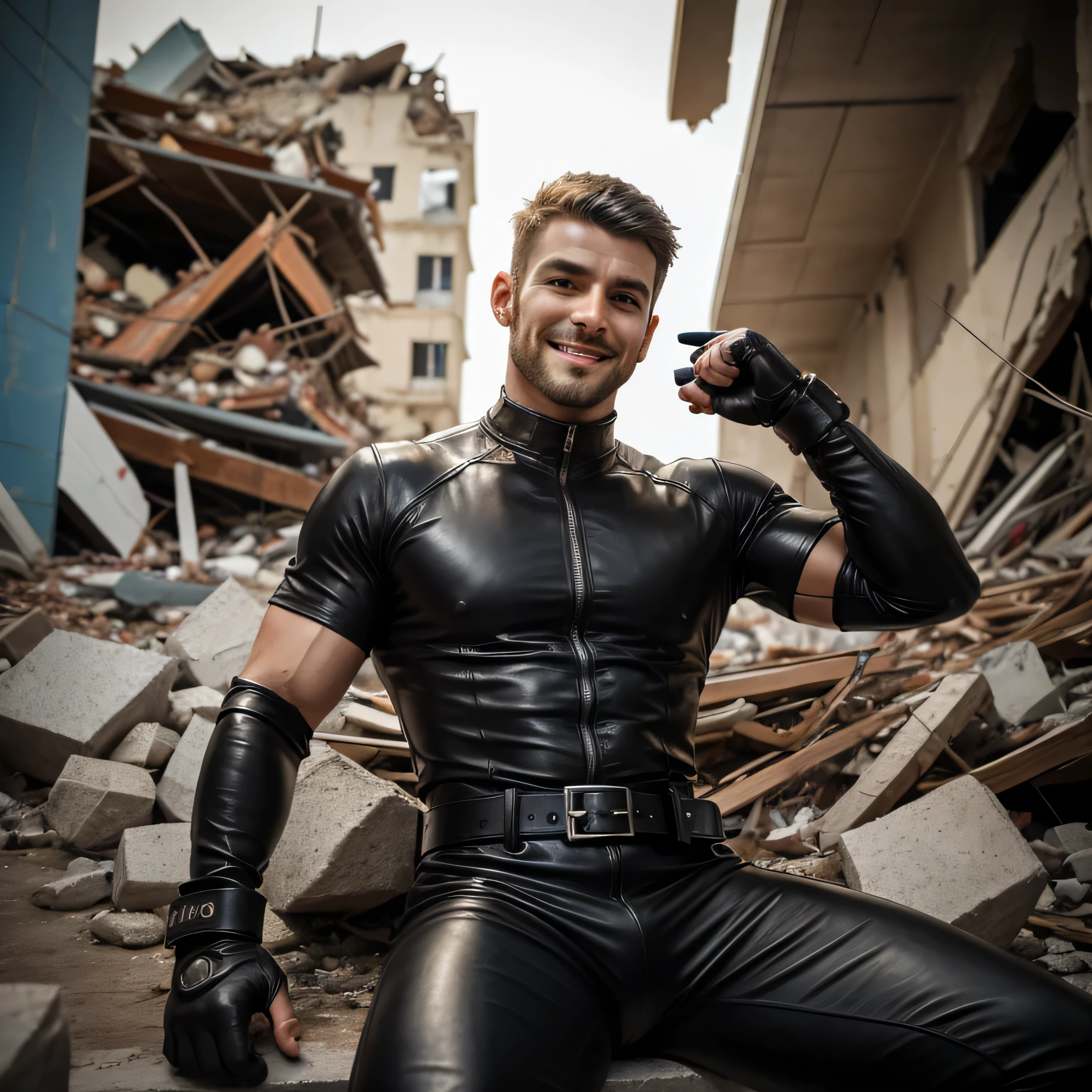 Absurdres, intricate details, masterpiece, best quality, high resolution, 8k,
(1boy:1.4), black see-through bodysuit, bare legs, black socks, sneakers,
facing viewer, handsome, manly, sweat,
muscular male, abs, big pectoralis, shiny white skin, bare pectorals, shaved body,
perfect face, detailed face, naughty face, eye reflection, detailed eyes, red eyes, black short hair, shiny blue necklace, choker,
outdoors, sunlight,
<lora:epi_noiseoffset2:1> <lora:Black_See-through_Bodysuit:0.6>