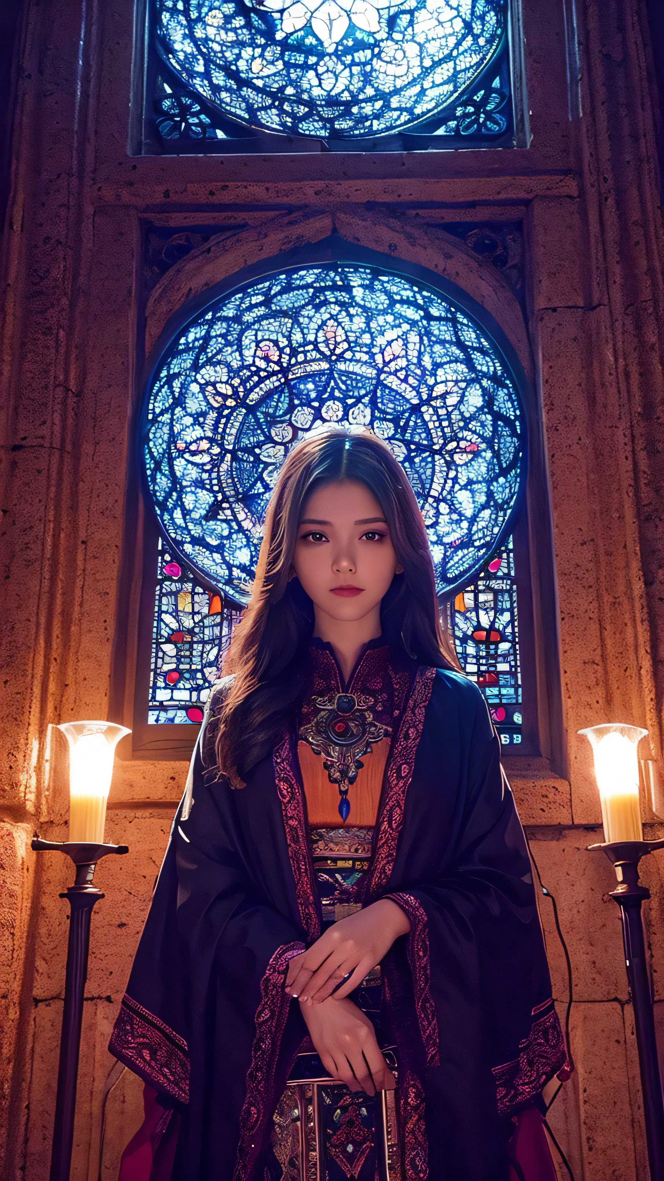 (Masterpiece, top quality, best quality , Official Art, beautiful and aesthetic :1.2),( 1 girl:1.3), 1 girl BREAK stained glass art, Colored Glass, Lead Wire, light transmission BREAK bright colors , intricate design, Glowing effect, Spiritual Atmosphere