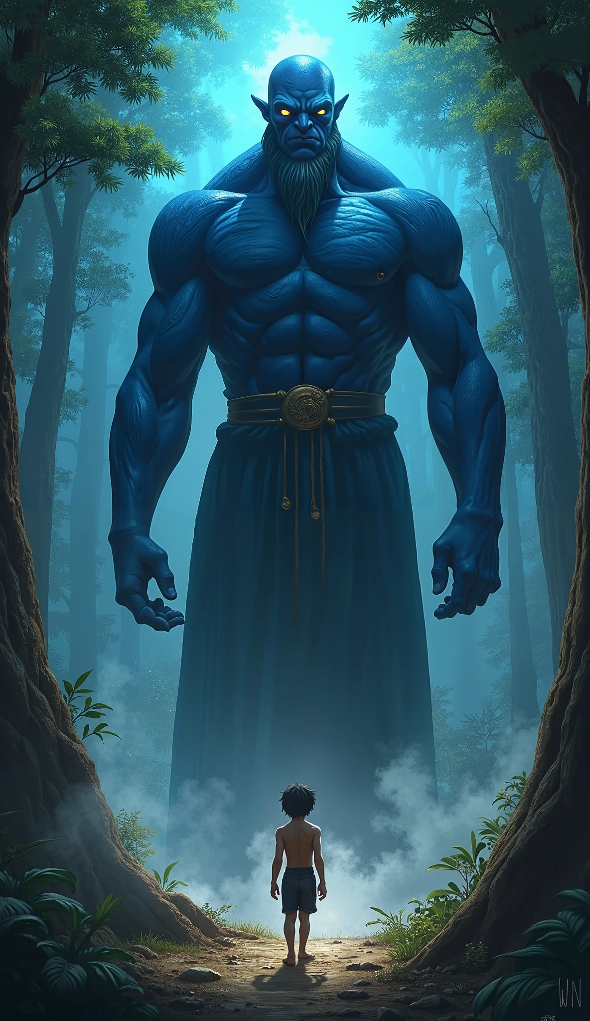 In the old village there was also the black terrible genie and his young child