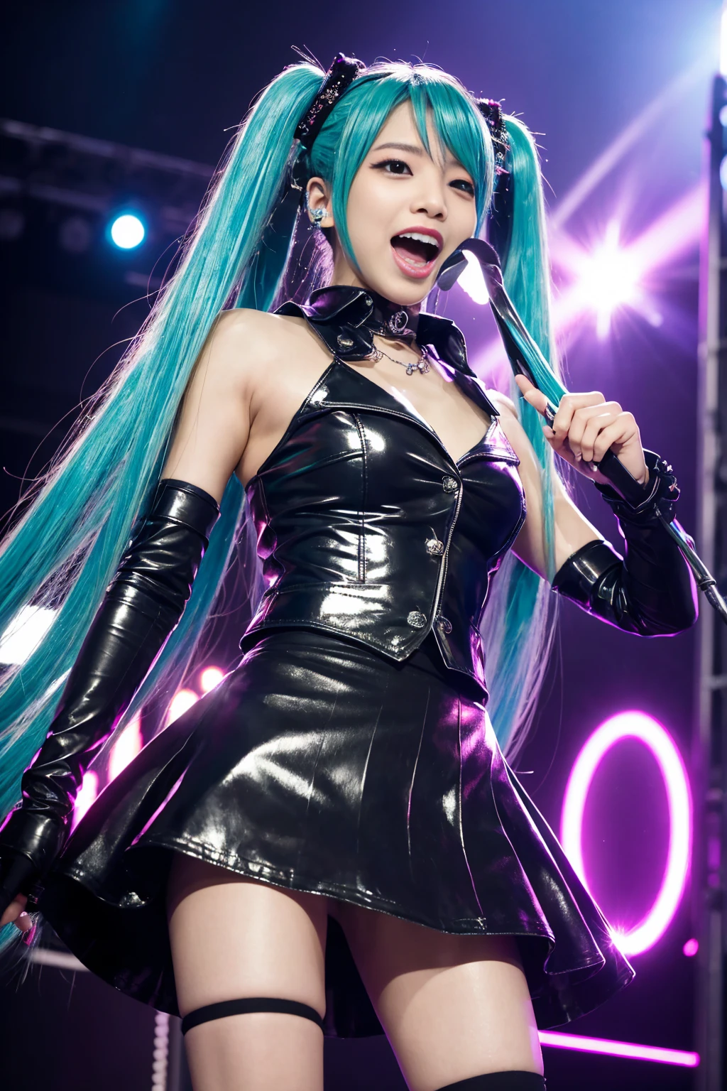 Highest quality,masterpiece,Rock band vocals,Dark silver hair,Extreme costumes,Pasties,live,小さめのliveハウス,Well-proportioned face