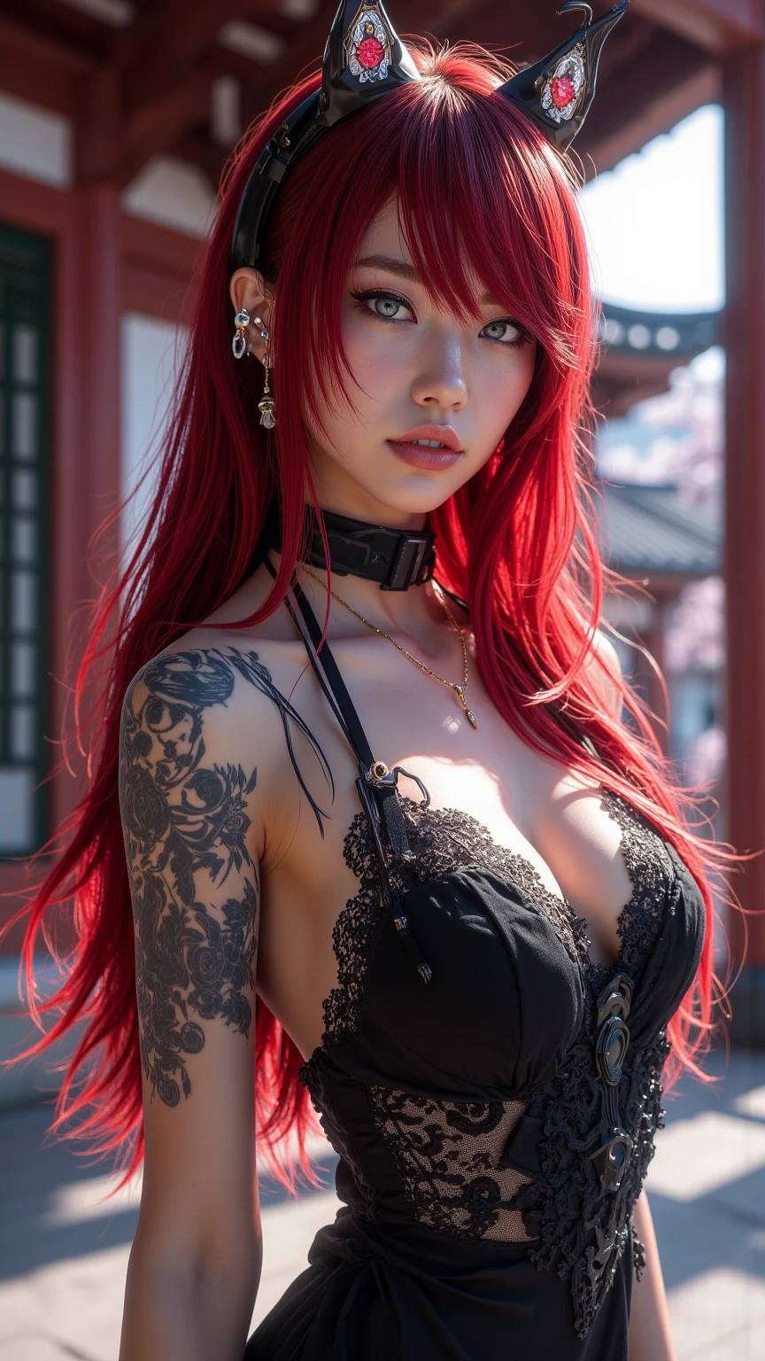 (8k, RAW photo, highest quality), (epic realistic: 1.5), a girl, dynamic posture, erotic face, black lace shirt, (detailed eyes: 0.8), (looking at camera: 1.4) , (highest quality), (best shadow), intricate detail, cinematic style, ((skin: 1.4)), interior, (red hair long ponytail: 1.3), dark studio, (hdr: 1, 5), soft and detailed colors, freckles, perfect body, sexy