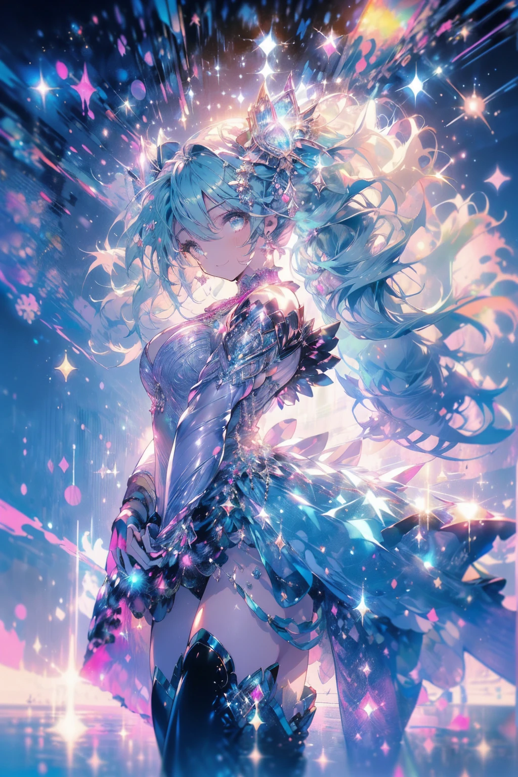 最high quality,table top,1 girl,hatsune miku, Red eyes like jewels,amber eyes、ponytail, magic , Princess, adventurous girl, bright amber red hair color、OK, Condescending expressions、nymphomaniac, high heel boots, gloves, zettai ryouiki, earrings, natural otaku, crown, moonlight,under the moon,At night,full body shot、((holding a jewel-like bouquet),Large bouquet、プレゼントbouquet、The moment you give your husband a bouquet of flowers、I&#39;I&#39;m very happy、masterpiece, high quality, High resolution, alone、(masterpiece:1.6、最high quality), (OK and beautiful eyes:1.2), 1 girl, room、perfect hands、blush、look up(masterpiece:1.6、最high quality), (OK and beautiful eyes:1.2), 1 girl, Report, underwear、Short T-shirt that shows your belly button、amber skirt、perfect hands,(((shoot from below)))、be quiet, From above,Both thighs are thick, shaggy,renting a room in a mansion,Balloons flutter,bouquet,100 Roses、Rose、Rose