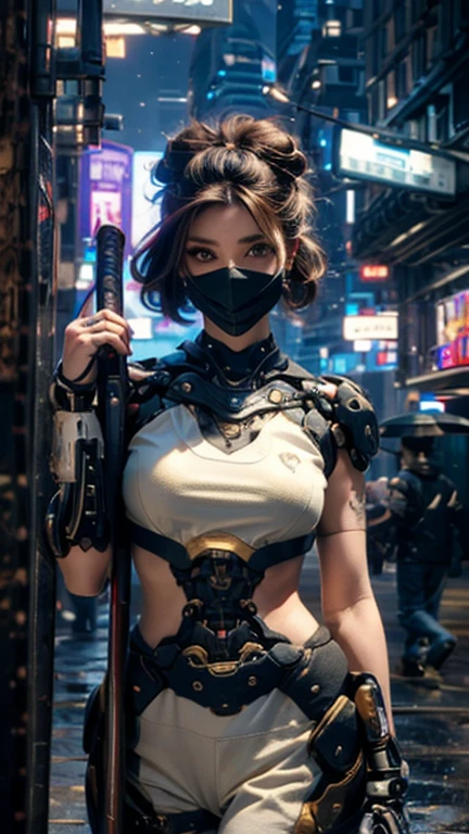 (Photorealistic:1.4), (Best Quality:1.0), (Ultra Resolution:1.0), (8K, RAW Photo), (Masterpiece:0.2), Portrait, Facial Focus,
(Cybernetic_Jawless), (mask), mechanical parts, cybernetics, 1 girl, asian girl, jacket, (long hair:1.5), (gray hair:1.5),
Cyberpunk Street background, (neon: 1.2),
