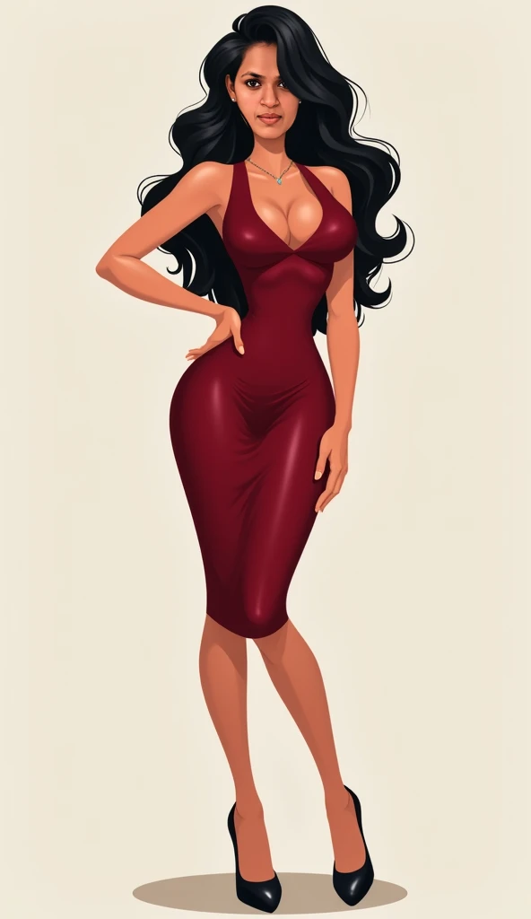 create a Kim Kardashian wearing a black color long frock and full body with a pose