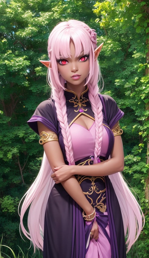 (beautiful body), (solo:2, black skin, 1000 yo, Dreadlocks:1.4 pink hair long hair beautiful elf woman, cool gray eyes, make up face, serious face, open mouth, glossy lip), (in a maid clothes), break, in the Testing site, BREAK, perfect anatomy, masterpiece, best quality, 16k, beautiful detailed love, sexy, daydreaming expression.