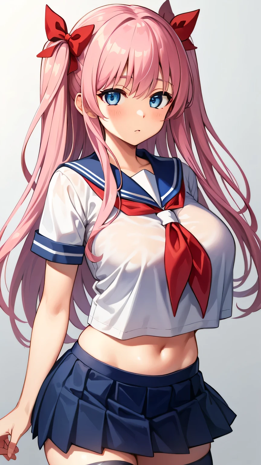 ((masterpiece、Highest quality、Super detailed)、((One girl))、((Pink Hair))、((Twin tails))、((Light blue eyes))、((tears))、blush、((lots of piercings))、((Very large breasts))、((serafuku))、Long sleeve、belly button、((Navy blue pleated skirt))、((micro miniskirt))、Cowboy Shot、Wet thighs、((Hold the crotch))、Gym storeroom