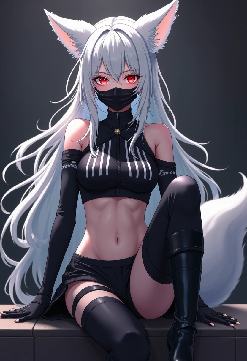 ((Highest quality)), ((masterpiece)), (detailed), Fantasy, Wolf ears and a wolf tail, Blue eyes and blue hair, Gloves with paw prints, hoodie